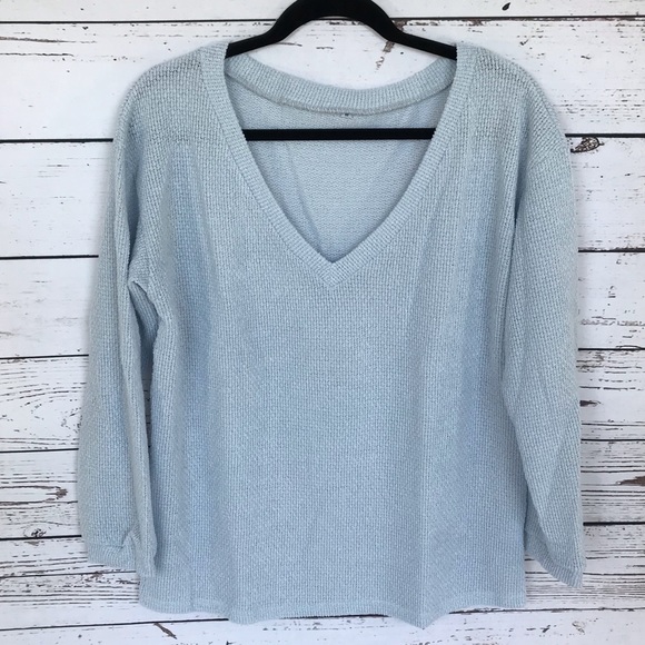 ❗️1 LEFT❗️ Blue Oversized Vneck Knit Sweater - Picture 6 of 7